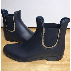 Jack Rogers Sallie Ankle Designer Rain Boots Womens Size 11 M Navy‎ Blue w/ Gold